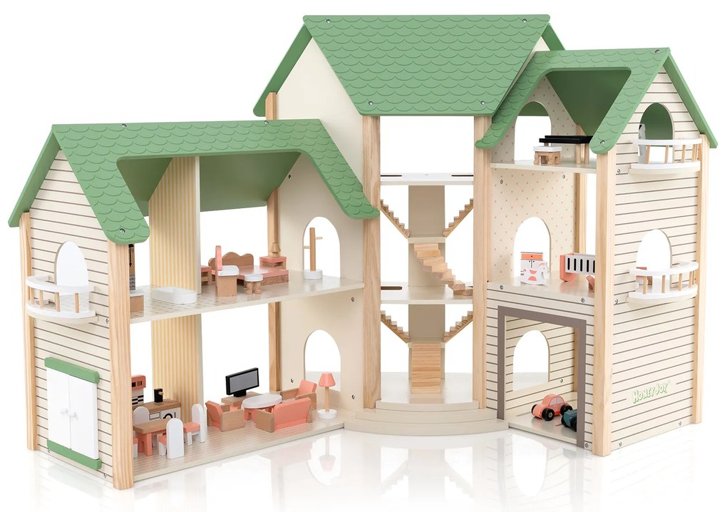 Conjunto de casa de bonecas de canto de madeira com 34 peças de mobiliário e acessórios - rosa