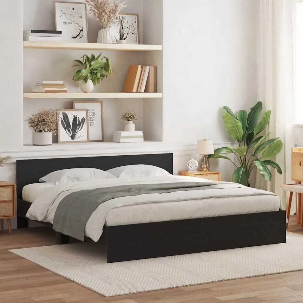 vidaXL Cama com Cabeceira, Carvalho Preto, 180 x 200 cm, Madeira Compósita