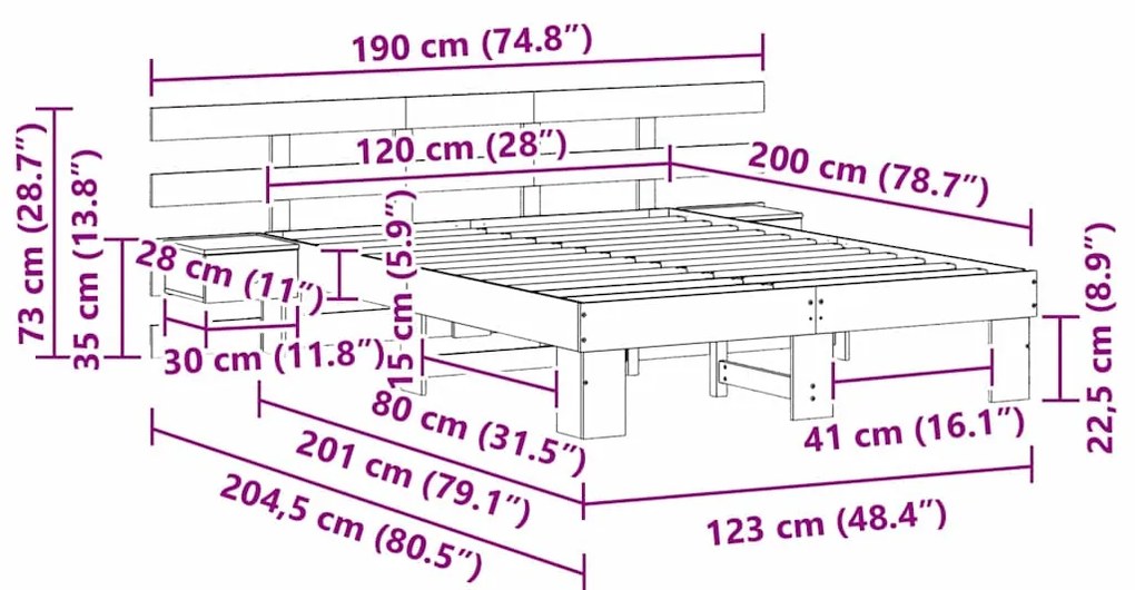 Estrutura da Cama com gaveta Castanho 120 x 200 cm