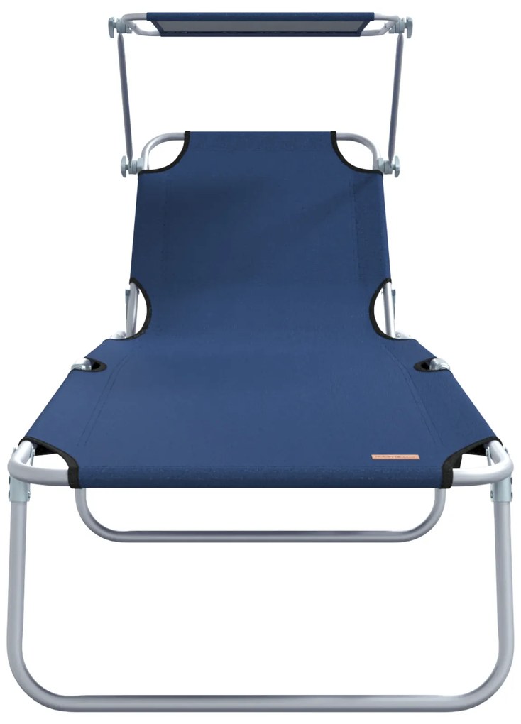 Espreguiçadeiras Dobráveis 2 pcs com Toldo Azul Tecido Oxford 600D