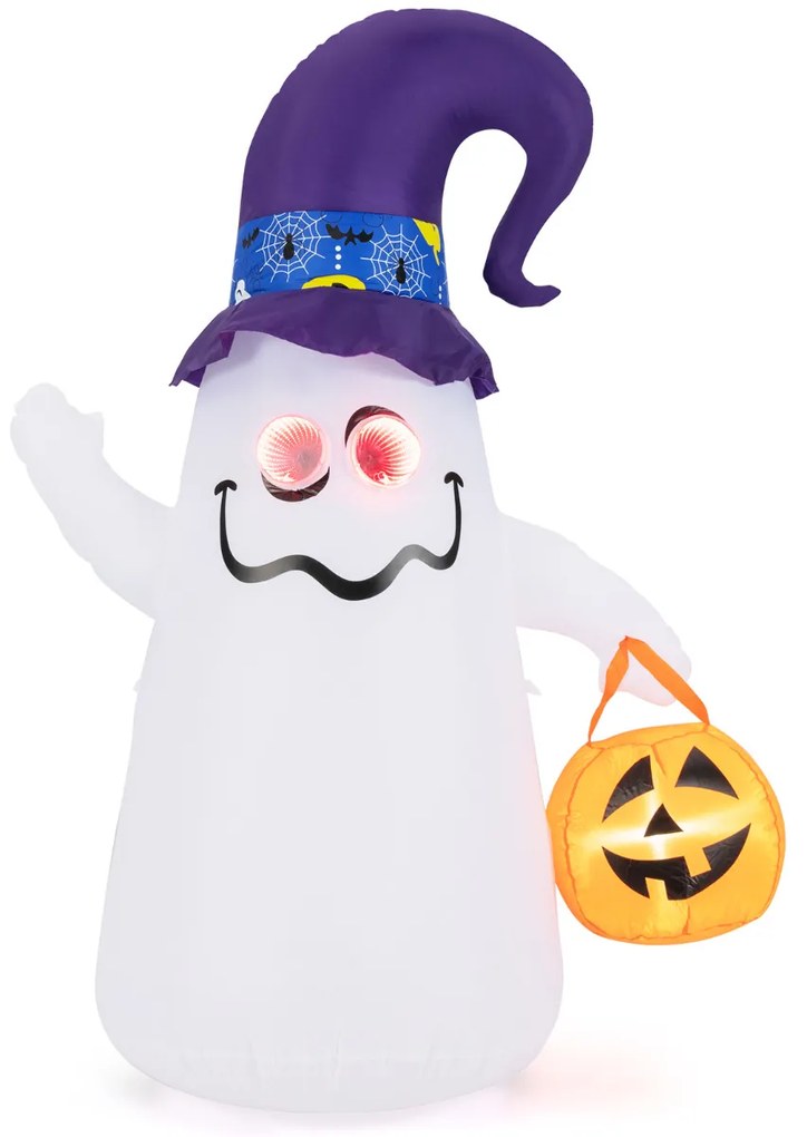 Fantasma com abóbora insuflável de Halloween 180 cm com chapéu de bruxa, espelho de luz infinita e 5 luzes LED Decoração de jardim