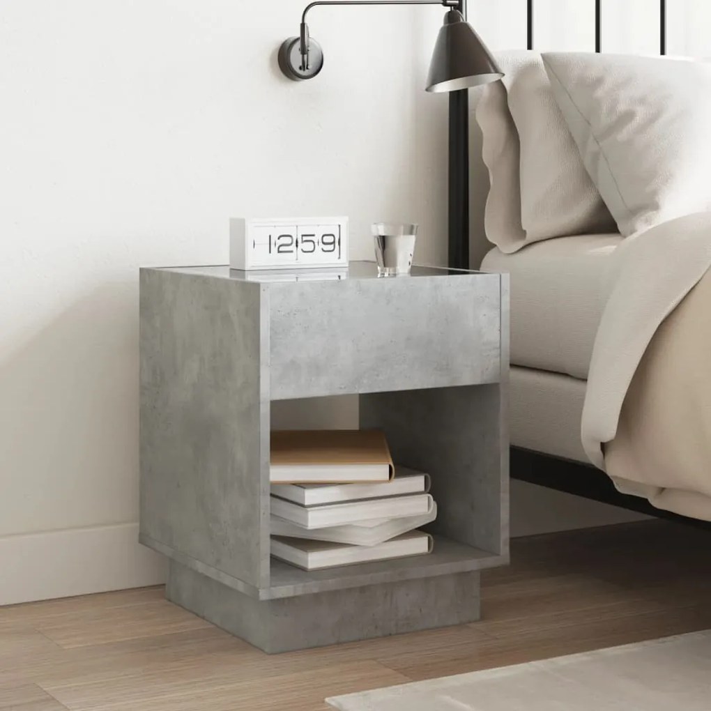 Mesa de cabeceira c/ LED Infinity 40x40x50 cm cinzento cimento