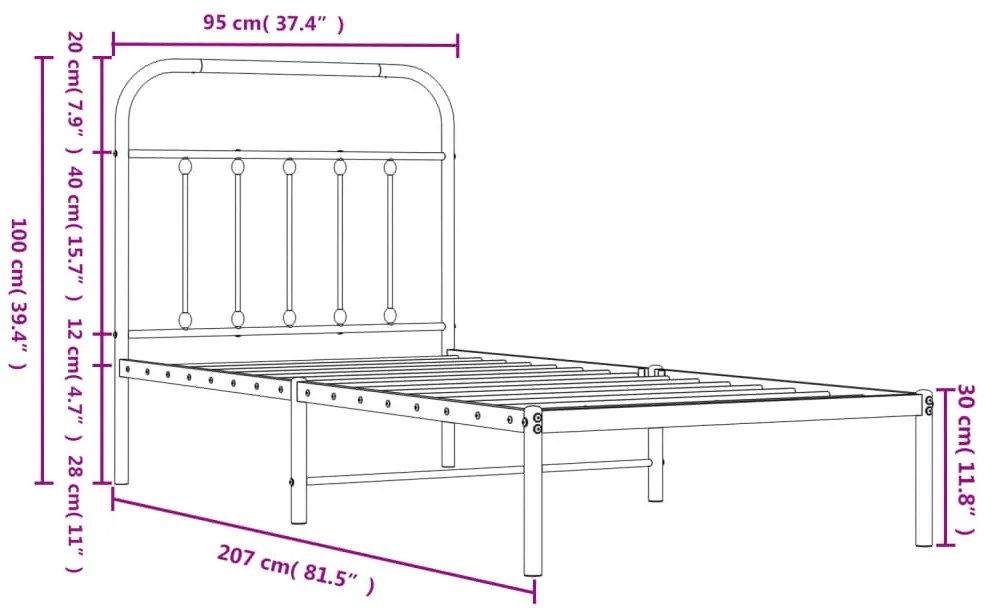 Estrutura de cama com cabeceira 90x200 cm metal preto