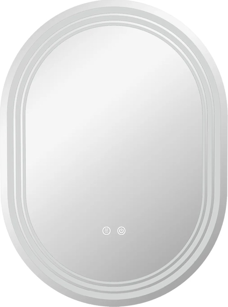 kleankin Espelho Casa de Banho com Iluminação 70x50 cm Espelho de Parede com 3 Cores de Luz Brilho Ajustável Função Anti-Embaciamento Função Memória | Aosom Portugal