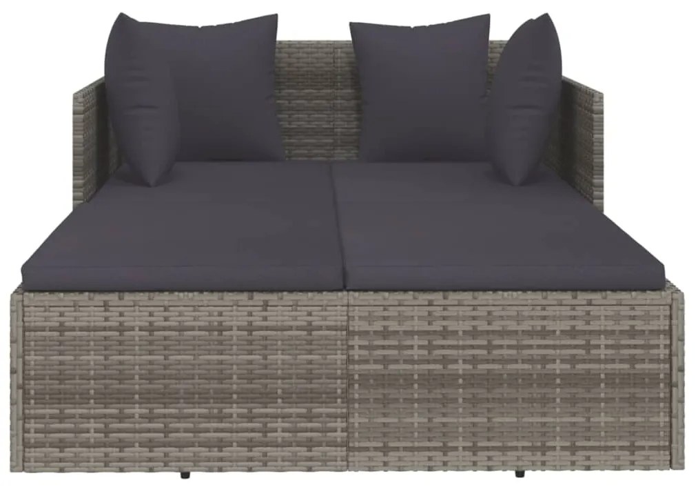 Espreguiçadeira com almofadões cinzentos 182x118x63 cm vime PE