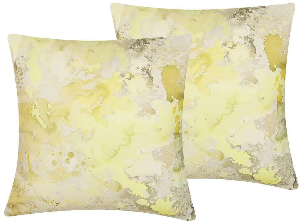 Conjunto 2 almofadas decorativas com padrão abstrato amarelo 45 x 45 cm PACHIRA Beliani