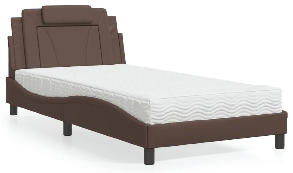 Cama com colchão 100x200 cm couro artificial castanho