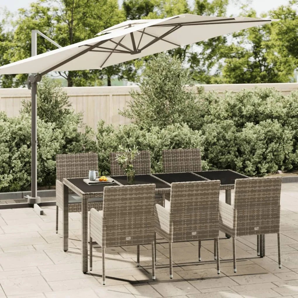 vidaXL 7 pcs conjunto de jantar p/ jardim c/ almofadões vime PE cinza