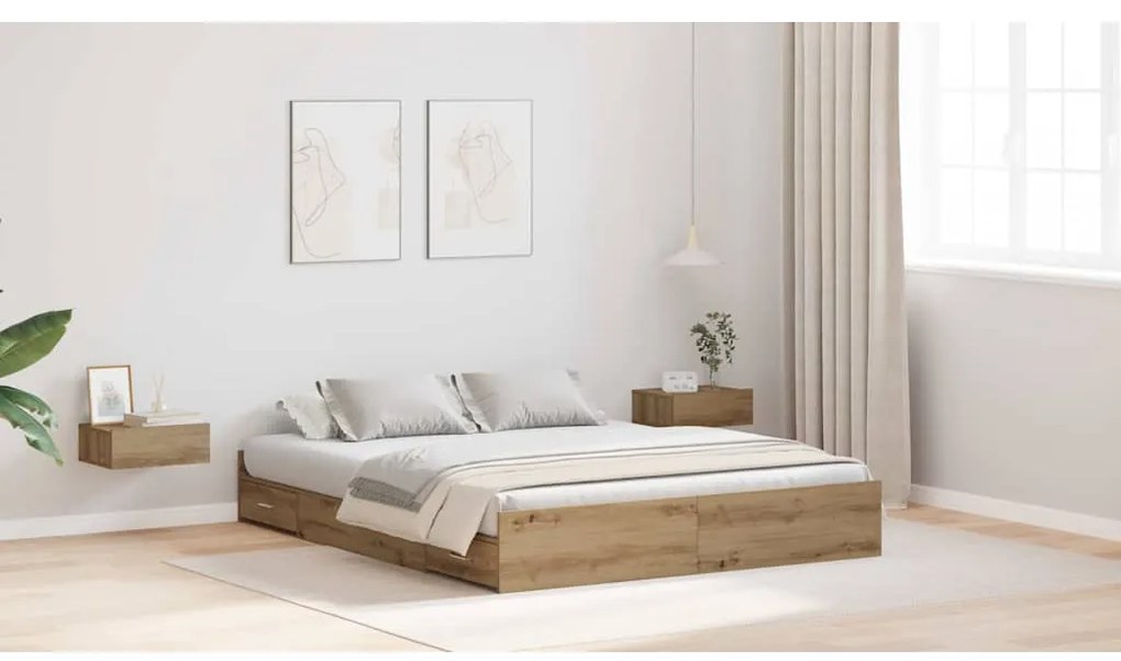 Estrado de cama com arrumação carvalho artisiano 140 x 190 cm