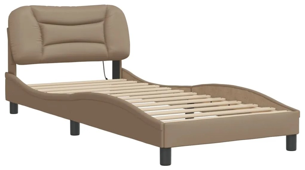 Estrutura de cama c/ luzes LED 80x200cm couro artif. cappuccino