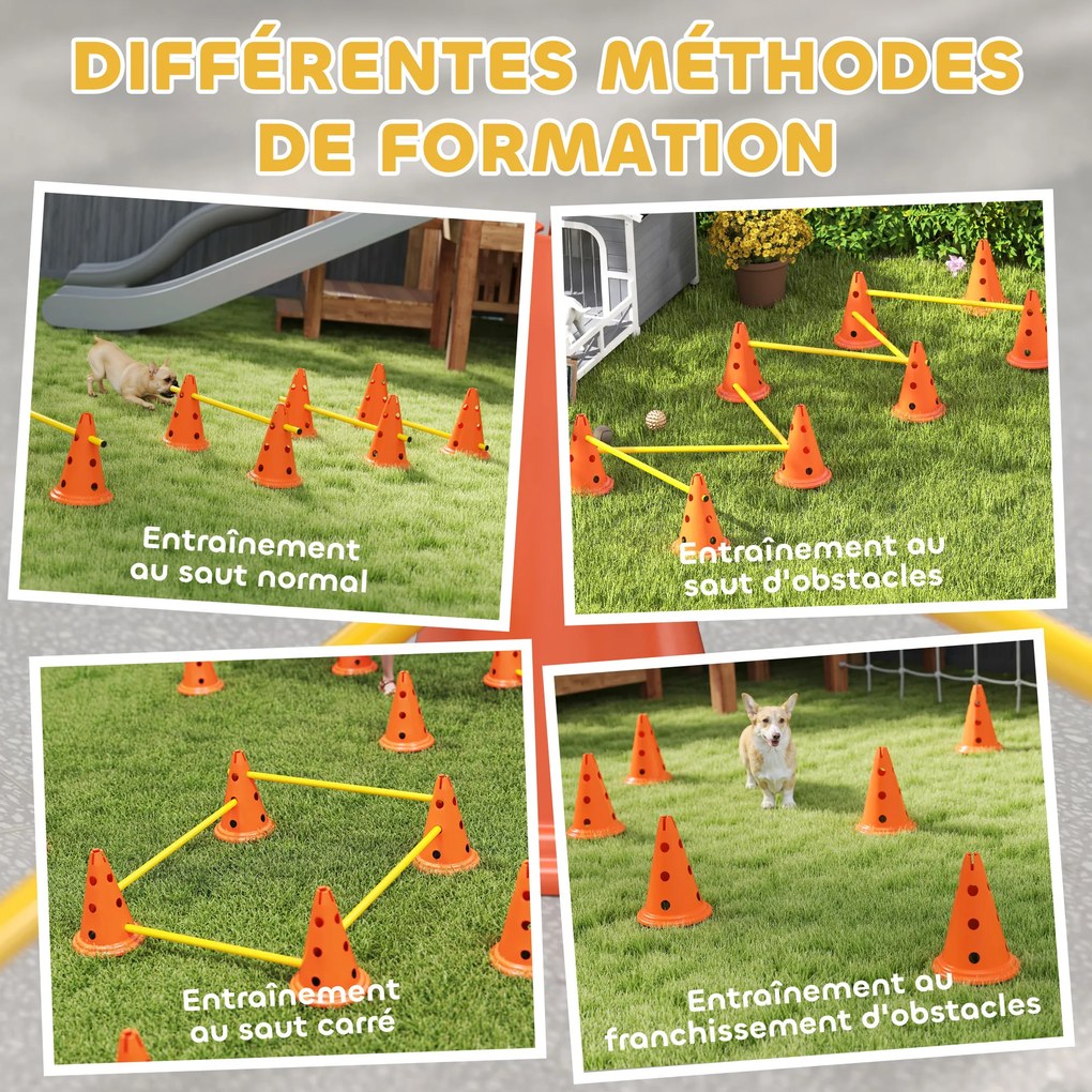 Conjunto de agilidade para cães de 6 peças, pista de obstáculos com altura ajustável e saco de transporte, laranja