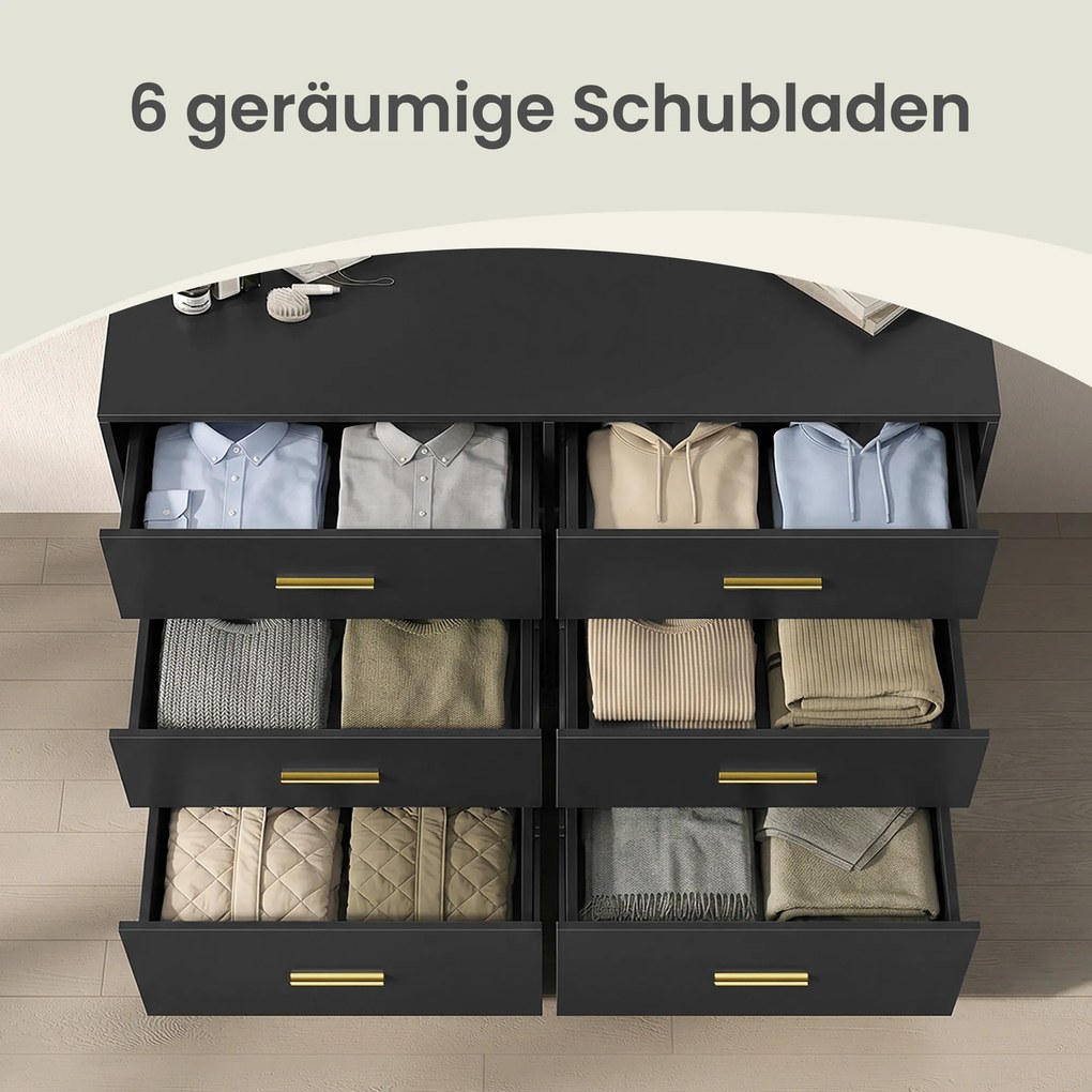 Cómoda com 6 gavetas 40 x 119 x 78 cm, armário de arrumação Preto