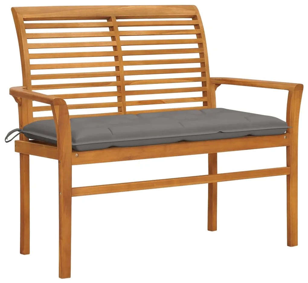 vidaXL Banco de jardim c/ almofadão cinzento 112 cm teca maciça