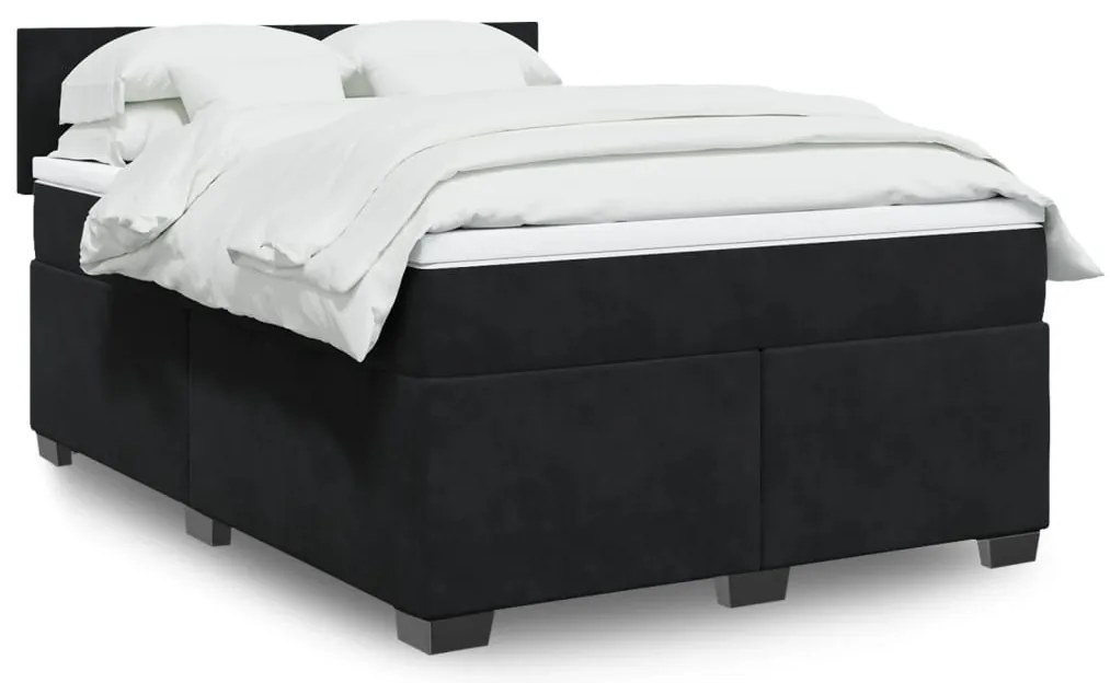 Cama com molas/colchão 140x190 cm veludo preto