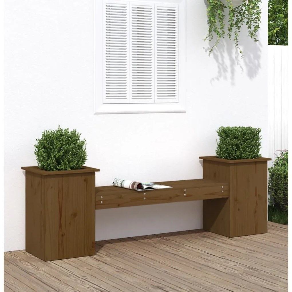 vidaXL Banco com vasos 184,5x39,5x56,5 cm pinho maciço castanho-mel