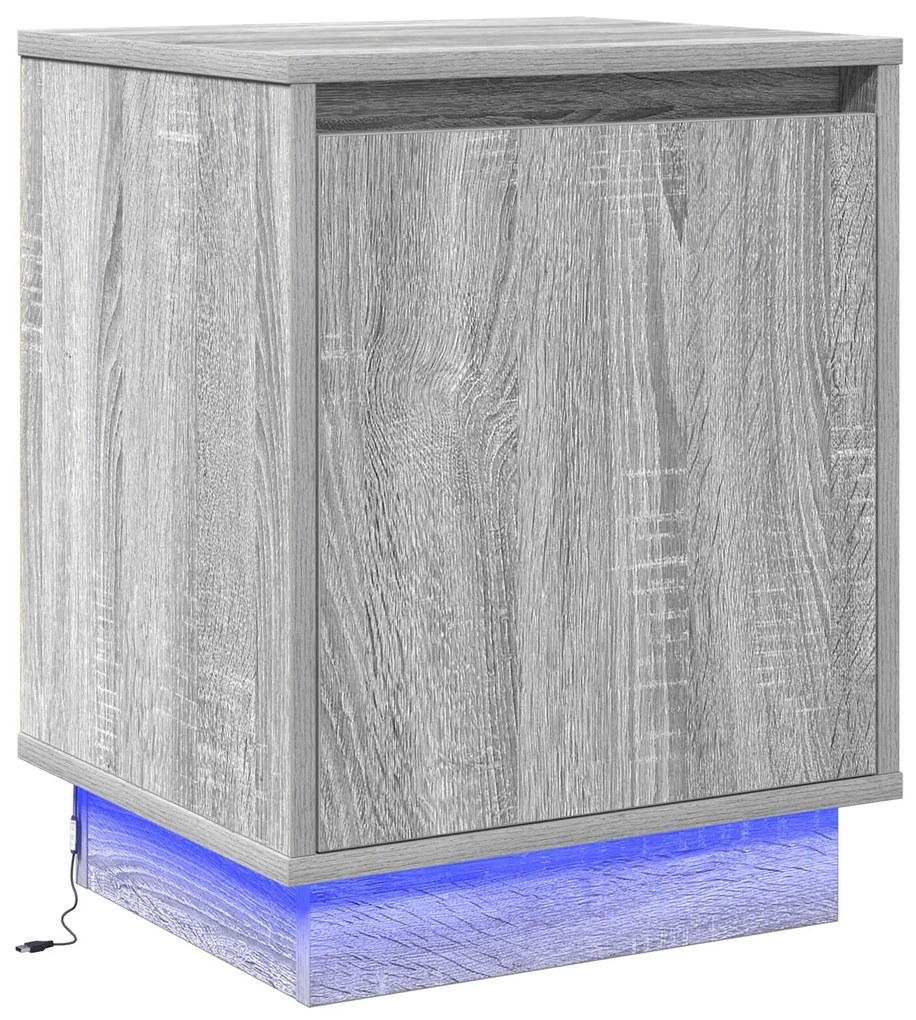 Cômoda de Cabeceira com Luzes LED Cinza Sonoma 39x34,5x50 cm