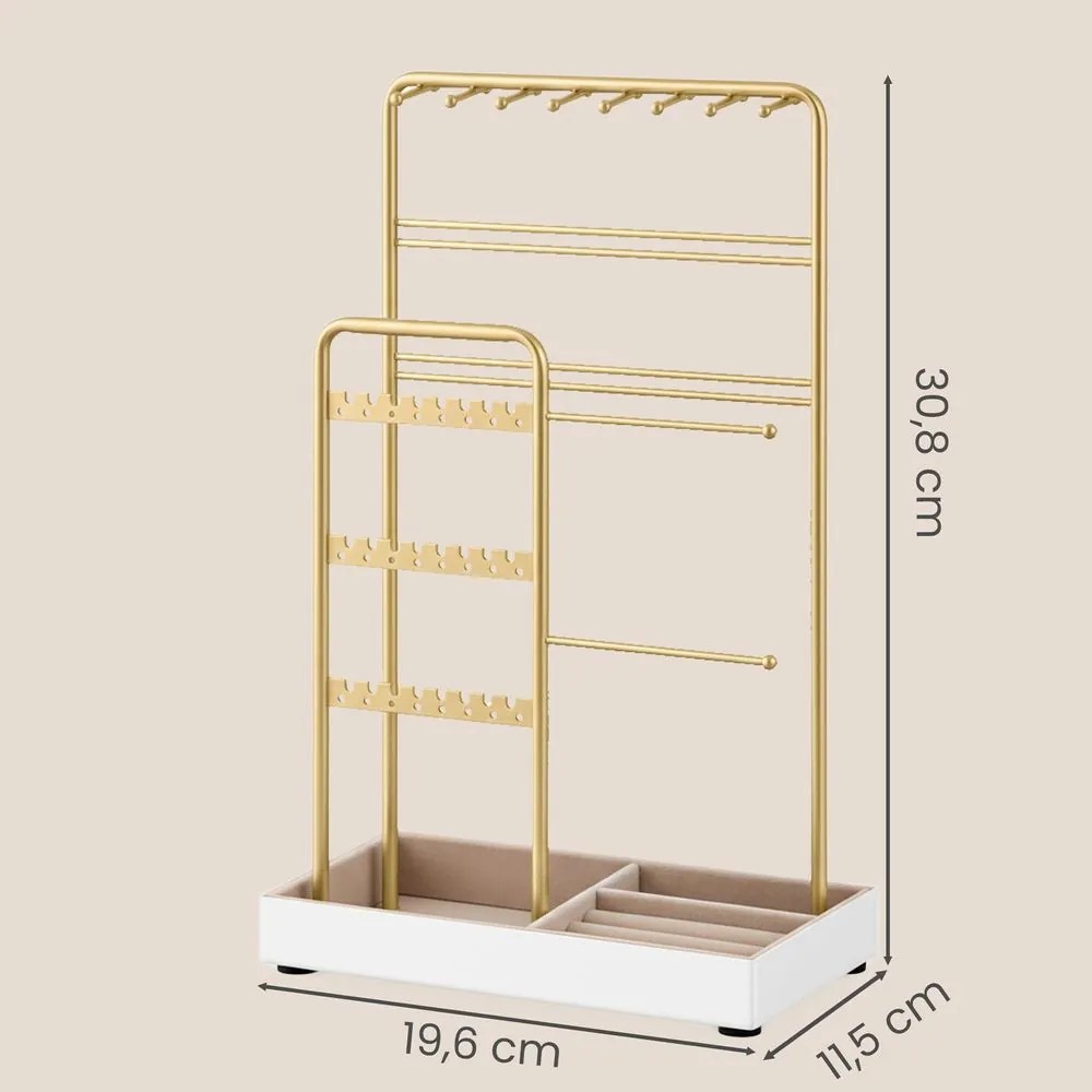 Armazenamento de joias, porta-joias, armação metálica 11,5 x 19,6 x 30,8 cm dourado