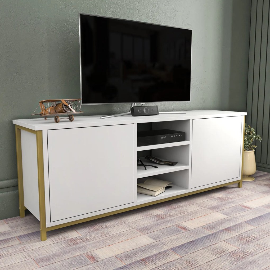 Móvel TV Otis – Dourado e Branco – 140 cm x 35,3 cm x 50,8 cm