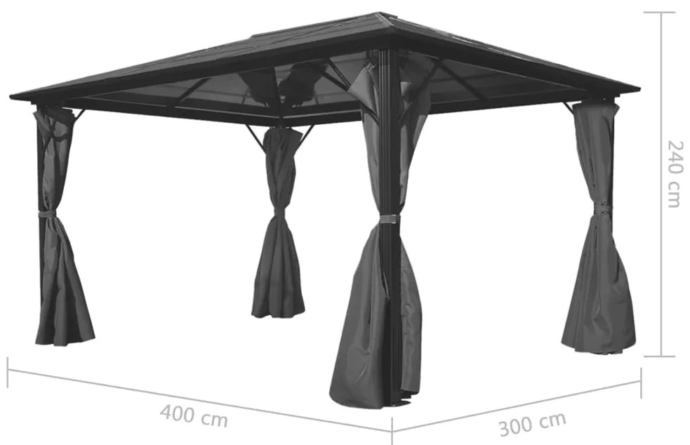 Gazebo com cortina em alumínio 400 x 300 cm antracite