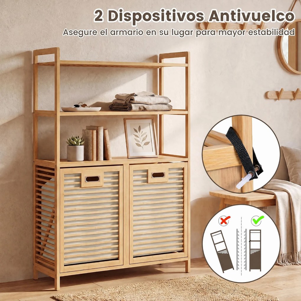 Móvel para Roupa Suja, 80 x 30 x 110 cm, 2 Cestas Removíveis, Natural