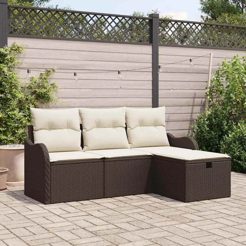 vidaXL Sofá de Jardim Modular 4 Peças com Almofadas em Rattan Sintético Marrom