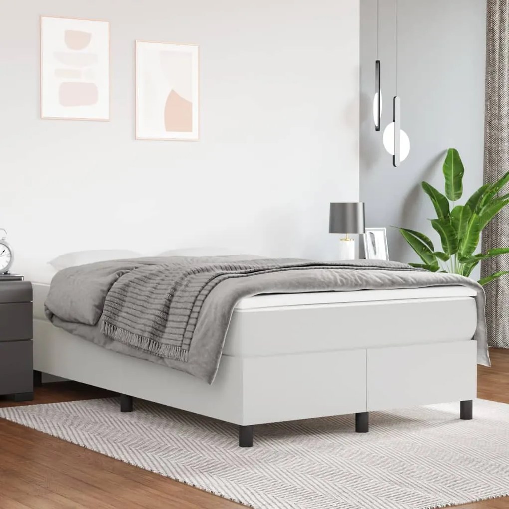 3121036 vidaXL Estrutura de cama com molas 120x200 cm couro artificial branco