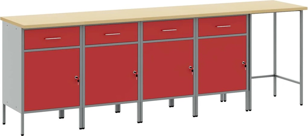 vidaXL Conjunto de Armários de Trabalho Manual 5 pcs Vermelho e Cinza