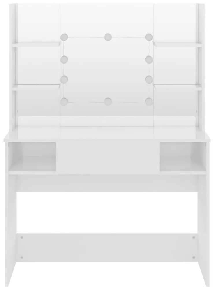 Mesa de maquilhagem c/ LEDs 100x40x135 cm MDF branco brilhante