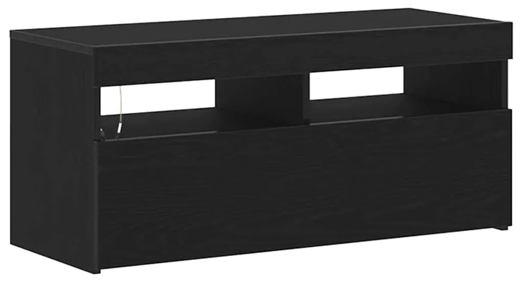 Cabide de televisão vidaXL com Luzes LED em Madeira de Carvalho Preto
