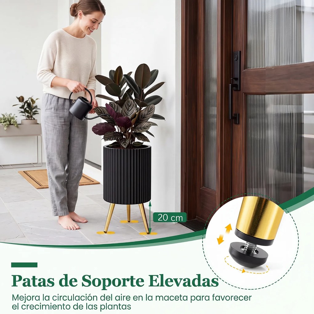 Conjunto de 2 Floreiras Metálicas (PLANTAS NÃO INCLUIDA), 35 x 35 x 53,5 cm, Pernas Elevadas, Preto
