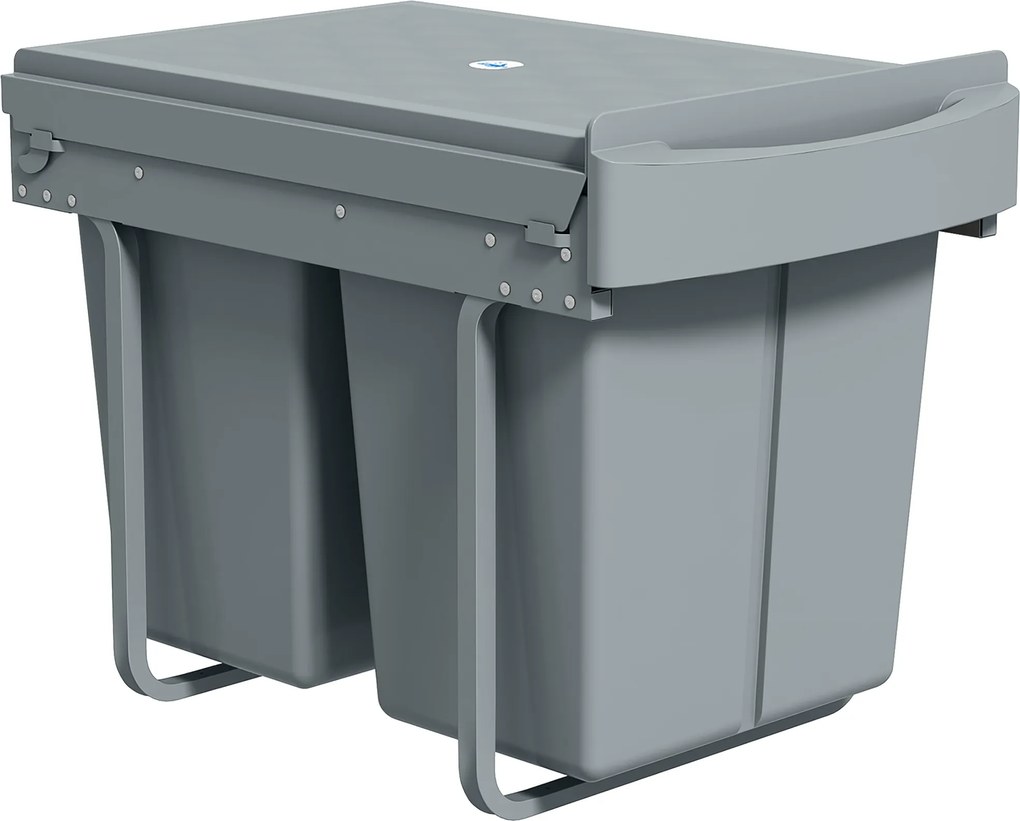 HOMCOM Balde do Lixo Sob o Balcão Balde do Lixo de Cozinha 2 Contentores de Reciclagem Removíveis 2 x 20 L 52x33,5x41 cm Cinzento | Aosom Portugal