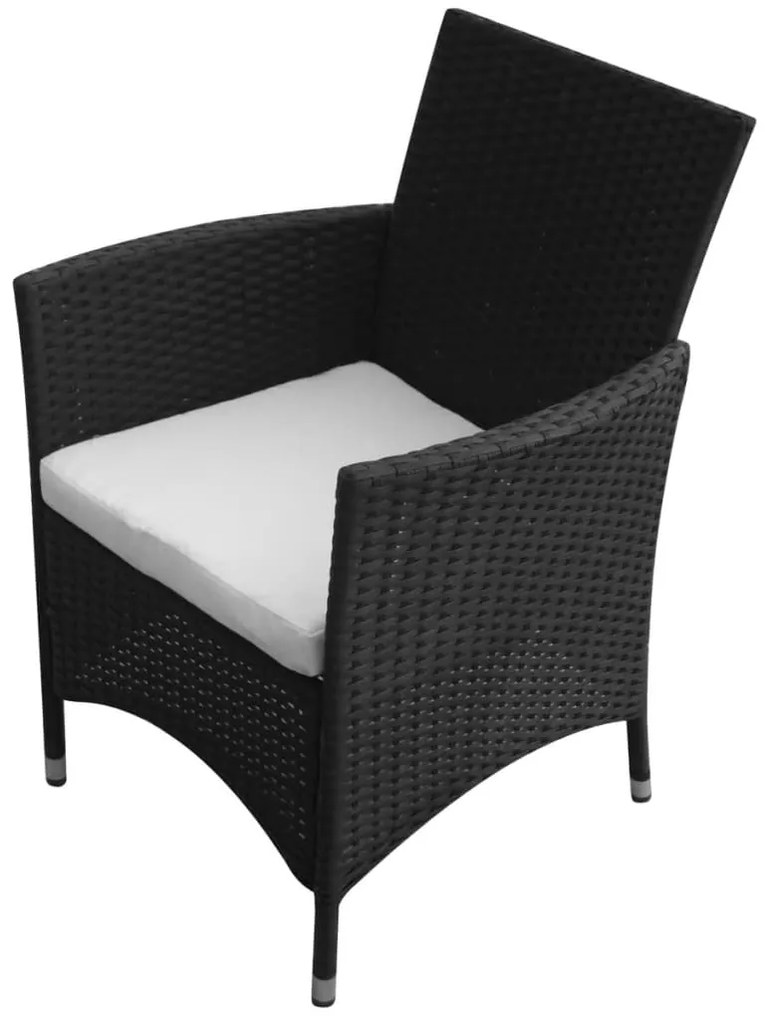 5 pcs conjunto jantar exterior com almofadões vime PE preto