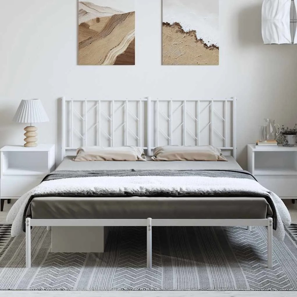 Estrutura de cama com cabeceira 193x203 cm metal branco