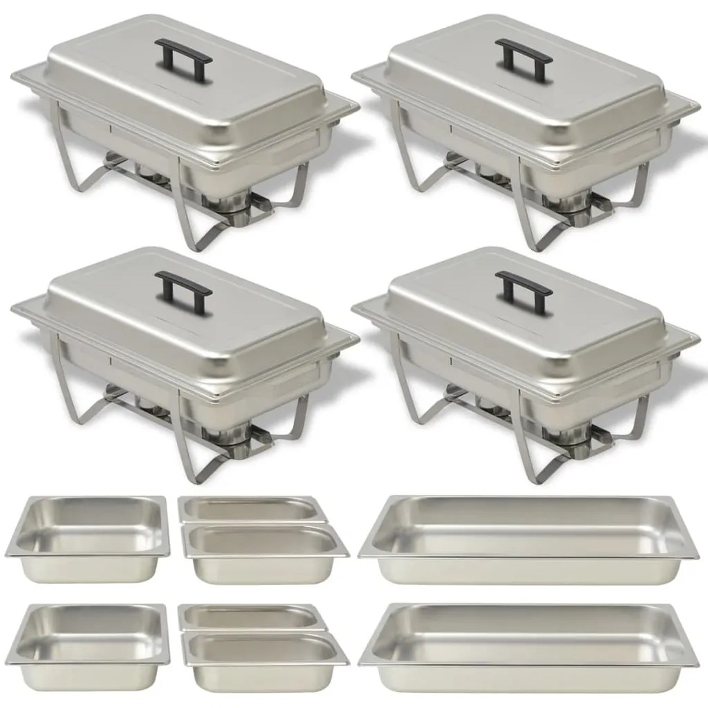 vidaXL Conjunto de rechauds 4 pcs aço inoxidável
