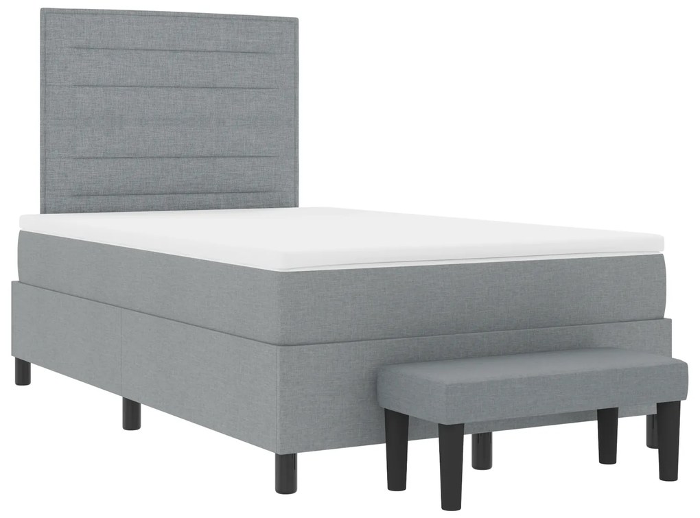 Cama Box Spring com Colchão e Banco Cinza Claro 120x190 cm Tecido