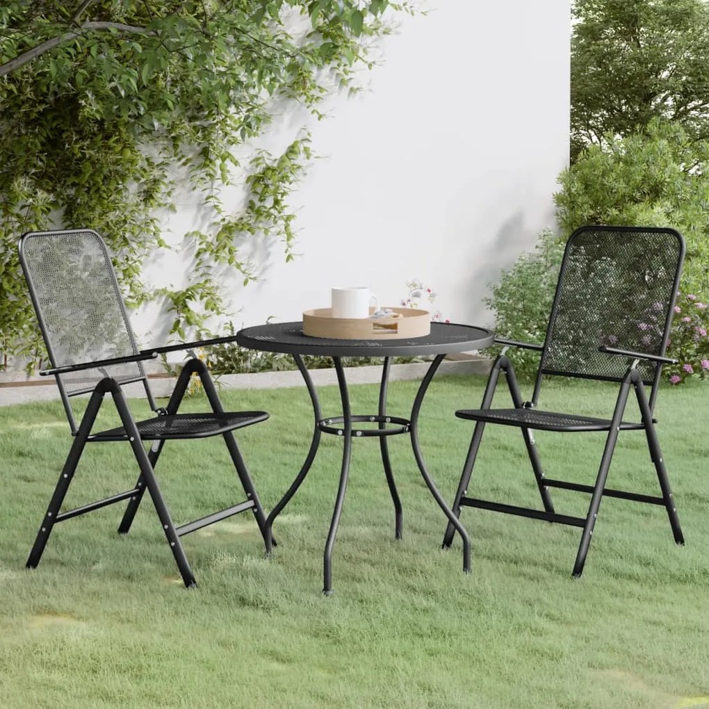 vidaXL 3 pcs conj. de jantar p/ jardim malha metal expandido antracite