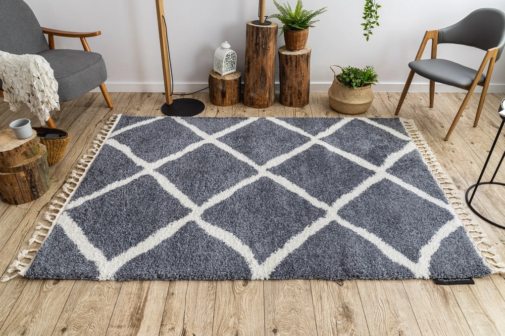 Tapete BERBER CROSS B5950 cinzento/branco Franjas berbere marroquino shaggy
