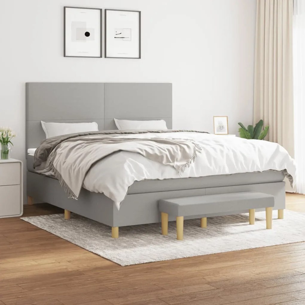 vidaXL Cama com molas/colchão 160x200 cm tecido cinzento-claro