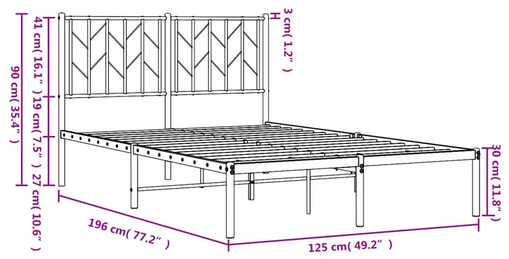 Estrutura de cama com cabeceira 120x190 cm metal branco