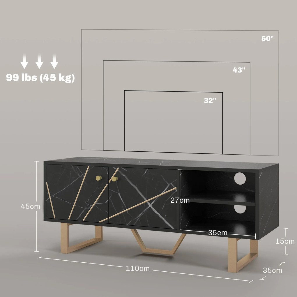 Móvel de TV Móvel para Televisor com 2 Portas Prateleira Ajustável e E