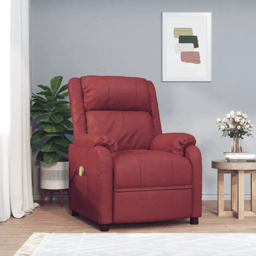 vidaXL Cadeira de massagens couro artificial vermelho tinto