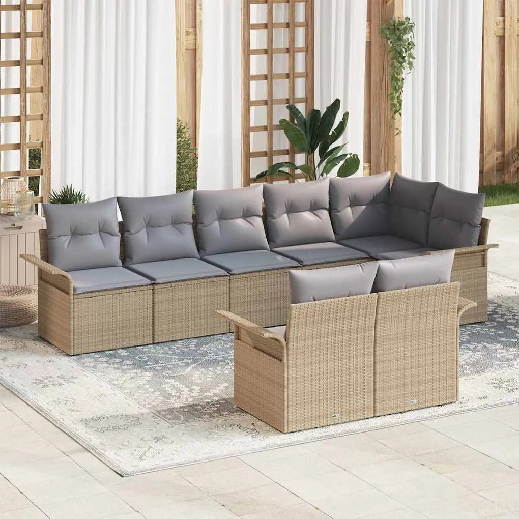 Conjunto de Sofás de Jardim vidaXL de 8 Peças com Almofadas Bege Rattan Poliéster