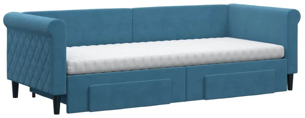 Sofá-cama com gavetão e gavetas 80x200 cm veludo azul