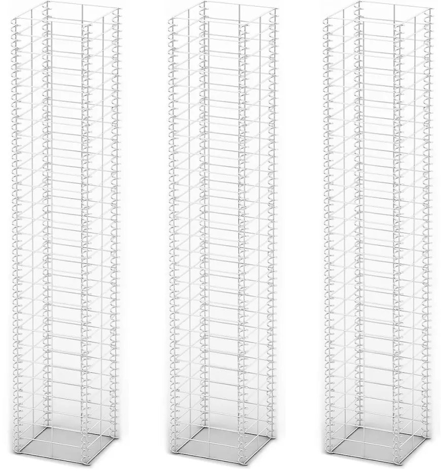 Conjunto de gabiões 3 pcs arame galvanizado 25 x 25 x 150 cm