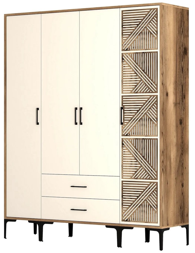 Guarda-roupa Kumsal STP – Nogueira e Creme – 160 cm x 47,5 cm x 201,4