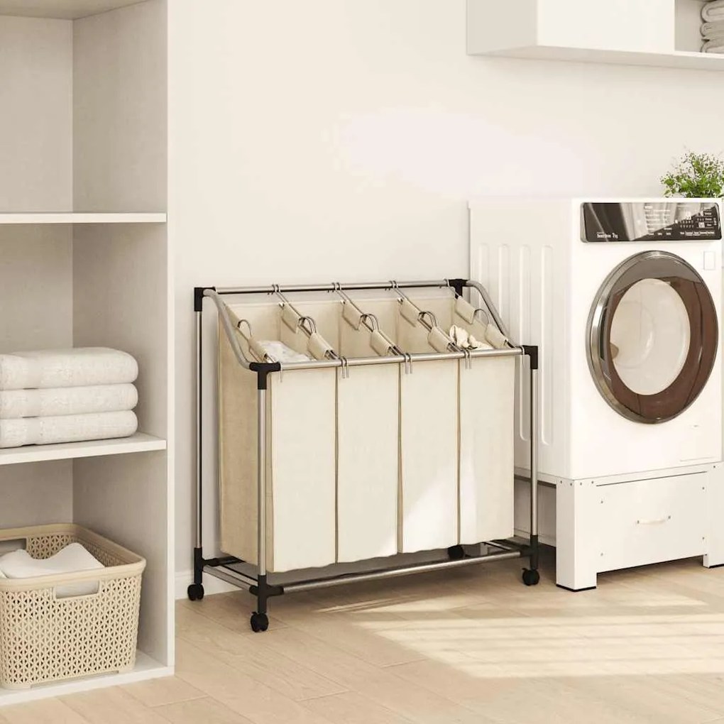Separador de roupa suja com 4 sacos aço creme