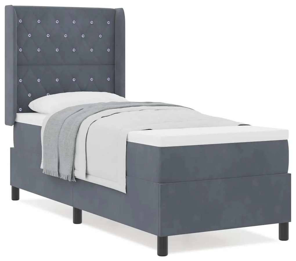 Cama Box Spring vidaXL com Colchão Cinza Escuro 80x200 cm Veludo