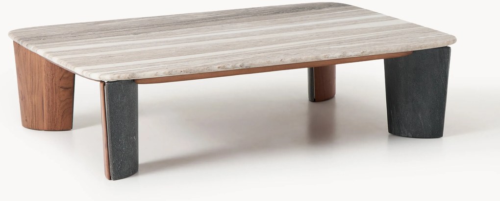 Mesa de centro em mármore e madeira de acácia Muno, L 120 cm