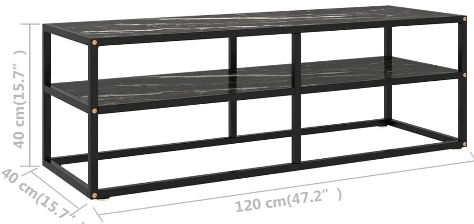 Móvel de TV 120x40x40 cm vidro mármore preto