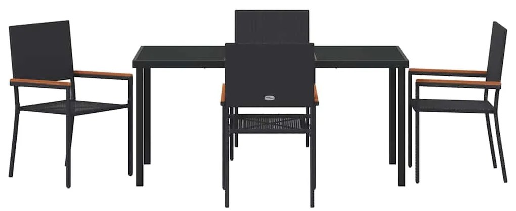 Conjunto de Jantar de Jardim 5 Peças Preto em Rattan Sintético